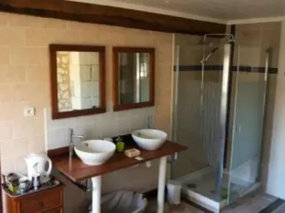 Salle de bains dans l'établissement Gîte historique avec piscine privée, proche de Chinon - FR-1-381-530