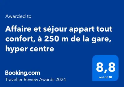 Certificat, récompense, panneau ou autre document affiché dans l'établissement Appartement tout confort hyper centre, proche gare avec balcon