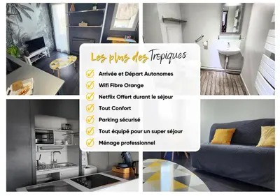 Cuisine ou kitchenette dans l'établissement 'Les Tropiques' - Parking privé - Balcon - Tout confort