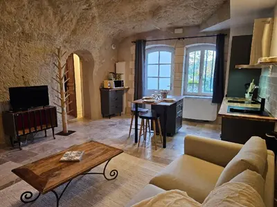 Télévision ou salle de divertissement dans l'établissement Charmante maison troglodyte Loire Valley