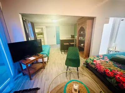 Télévision ou salle de divertissement dans l'établissement Studio indépendant avec jardin