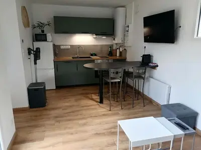 Cuisine ou kitchenette dans l'établissement Joli chalet contemporain, calme et verdure.