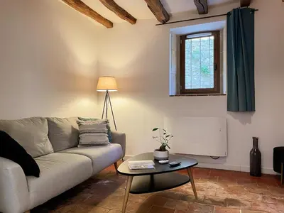 Coin salon dans l'établissement Cosy Gîte à Azay-le-Rideau avec Wifi, Clim, tout inclus, idéal pour 2 adultes et 2 enfants, proche châteaux - FR-1-381-567