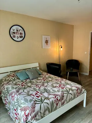 Un ou plusieurs lits dans un hébergement de l'établissement Charmant studio tours nord