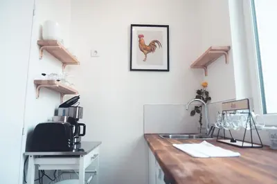 Cuisine ou kitchenette dans l'établissement Le Sauvignon, T2 de caractère avec jardin