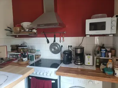 Cuisine ou kitchenette dans l'établissement Le Cheval Blanc La Chartre sur le Loir