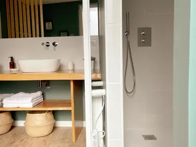 Salle de bains dans l'établissement Gîte tout confort pour 6-8 pers, cœur de village, parking privé, jardin clos, proche ZooParc de Beauval - FR-1-491-344