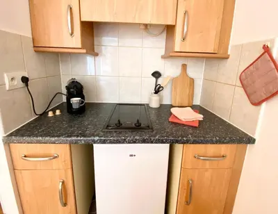 Cuisine ou kitchenette dans l'établissement Charmant studio proche du théâtre