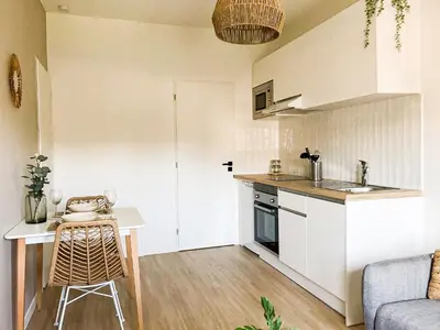 Cuisine ou kitchenette dans l'établissement L'élégant - Beau logement avec vue Sarthe - Gare - Tram - Centre ville