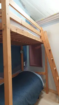 Un ou plusieurs lits dans un hébergement de l'établissement Gîte familial 3 chambres- La Flèche - Le Lude