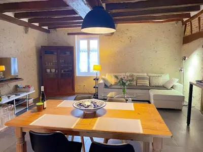 Coin salon dans l'établissement Gîte tout confort avec grand jardin, cheminée, clim et WIFI, proche châteaux de la Loire et ZooParc de Beauval - FR-1-491-400