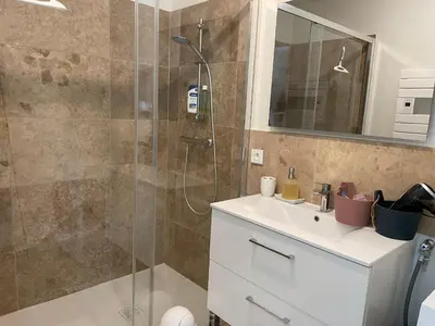 Salle de bains dans l'établissement Échappez-vous à la campagne sarthoise: charme, nature, proximité 24H du Mans & zoo! - FR-1-410-448