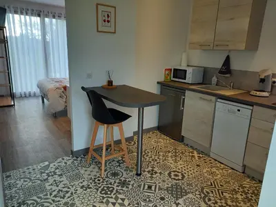 Cuisine ou kitchenette dans l'établissement Gîte studio 2 pers Le Coquelicot entre Loire et Sologne