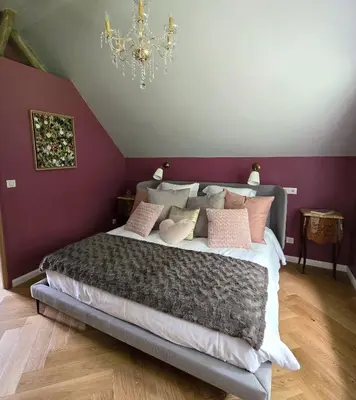 Un ou plusieurs lits dans un hébergement de l'établissement Villa Trianon Gîte 5 étoiles avec spa privé forêt Villandry