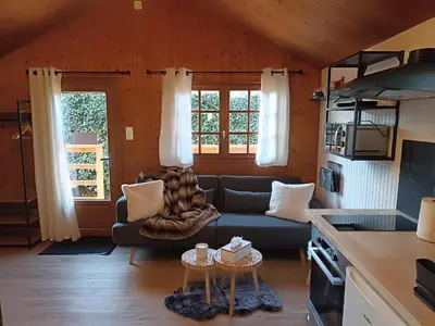Coin salon dans l'établissement Le chalet à la campagne !