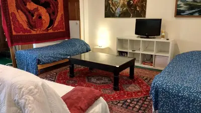 Télévision ou salle de divertissement dans l'établissement Logement spacieux et original proche gare au RDC