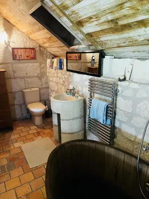 Salle de bains dans l'établissement Château de la Thibaudière - Chambre des oiseaux