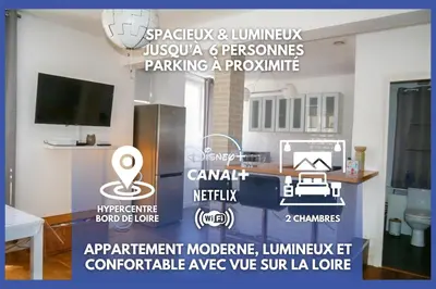 Télévision ou salle de divertissement dans l'établissement Moderne 60m2 vue sur la Loire hypercentre