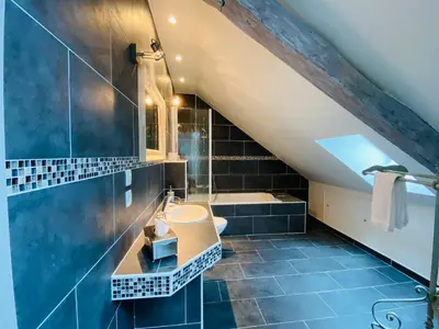 Salle de bains dans l'établissement La Pillebourdiere