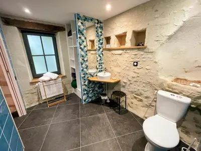 Salle de bains dans l'établissement Gîte de charme en Touraine avec jardin, proche châteaux de la Loire - FR-1-381-598