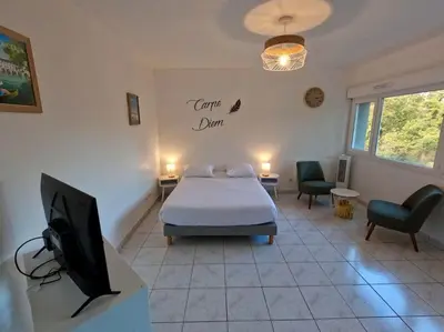 Un ou plusieurs lits dans un hébergement de l'établissement Studio cosy Tours-Sud