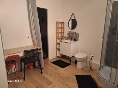 Salle de bains dans l'établissement Studio neuf avec espace de travail séparé