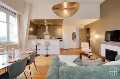Cuisine ou kitchenette dans l'établissement Appartement avec chambre, parking, bureau, wifi