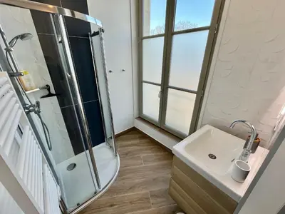 Salle de bains dans l'établissement Studio climatisé face Loire et château le 4-5