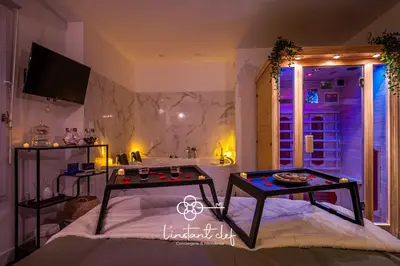 Un ou plusieurs lits dans un hébergement de l'établissement Love au Mans - Sauna, Jacuzzi & Parking privé