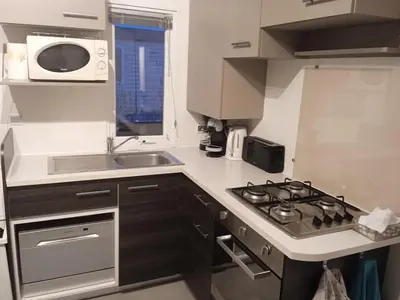 Cuisine ou kitchenette dans l'établissement Joli mobilhome 7 places, 3 chambres Blois Amboise Piscine
