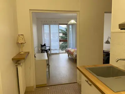 Cuisine ou kitchenette dans l'établissement Joli studio avec balcon