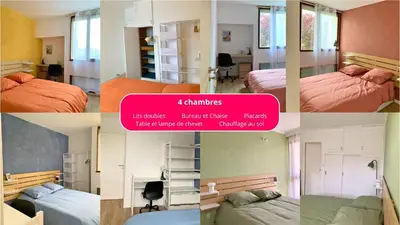 Un ou plusieurs lits dans un hébergement de l'établissement Appartement 4 chambres Idéal 24h moto & voiture