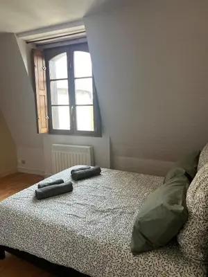 Un ou plusieurs lits dans un hébergement de l'établissement Appartement au coeur de Saumur - Chambre climatisée