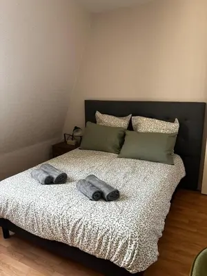 Un ou plusieurs lits dans un hébergement de l'établissement Appartement au coeur de Saumur - Chambre climatisée