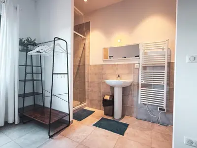 Salle de bains dans l'établissement Charmant studio dans une ecurie en Touraine