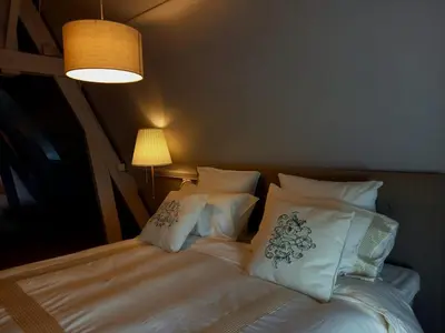 Un ou plusieurs lits dans un hébergement de l'établissement Maison avec vue le Vieux Mans