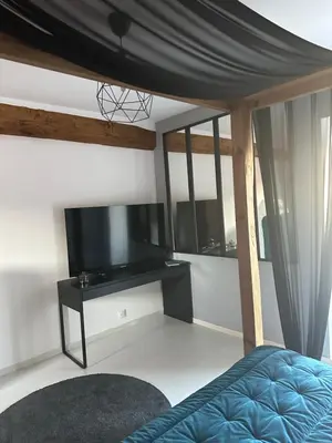 Télévision ou salle de divertissement dans l'établissement Kimy Villa Lunoterie Futuroscope Piscine et Spa