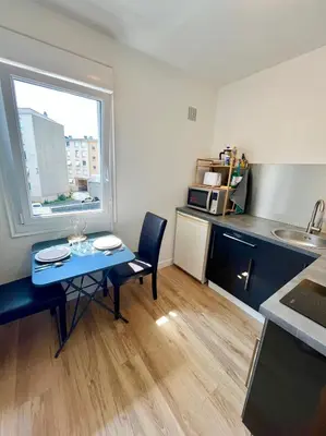 Cuisine ou kitchenette dans l'établissement L'Hélios - T1 Bis - Bord de Sarthe