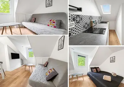 Cuisine ou kitchenette dans l'établissement Douillet studio avec Wi-Fi, proche Transports