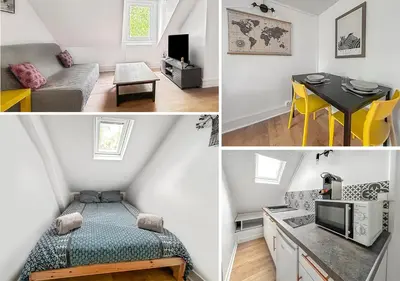 Cuisine ou kitchenette dans l'établissement Charmant studio - vue parc- proche transports