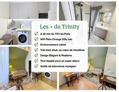 Un ou plusieurs lits dans un hébergement de l'établissement Le Trinity tout confort avec parking privé au centre ville