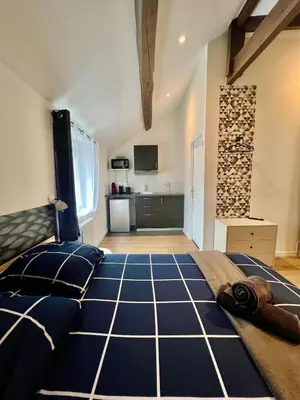 Un ou plusieurs lits dans un hébergement de l'établissement Studio Oslo-Charme & calme en Centre ville à pied avec parking gratuit