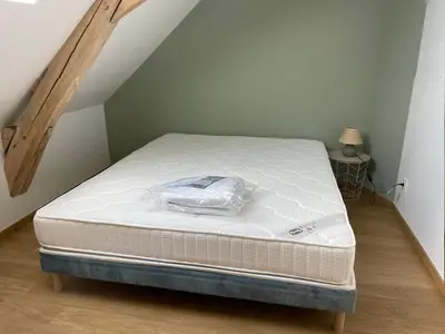 Un ou plusieurs lits dans un hébergement de l'établissement Gîte de charme près du Mans pour 4 avec piscine naturelle - FR-1-410-473