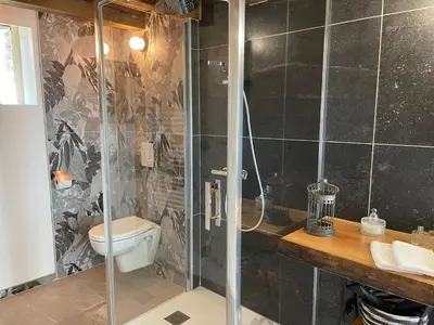 Salle de bains dans l'établissement Maison d'hôtes près de La Flèche - Animaux Admis - Petit-déjeuner Inclus - FR-1-410-477