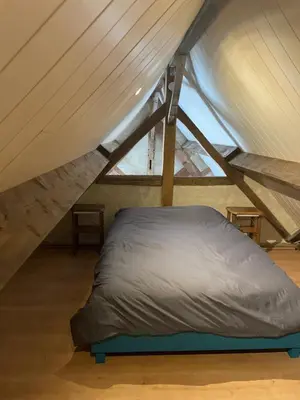 Un ou plusieurs lits dans un hébergement de l'établissement Grange de caractère avec cour privée