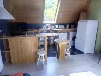 Cuisine ou kitchenette dans l'établissement Maison Bois 