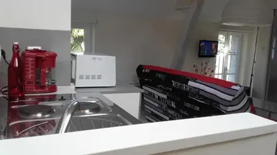 Cuisine ou kitchenette dans l'établissement Appartement tout confort dans petit jardin calme