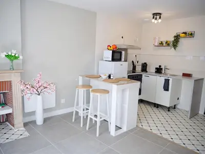 Cuisine ou kitchenette dans l'établissement Charmant 35m2 neuf terrasse & jardin centre ville