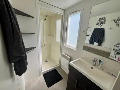 Salle de bains dans l'établissement Mobil-home 4-6 personnes proche zoo de beauval