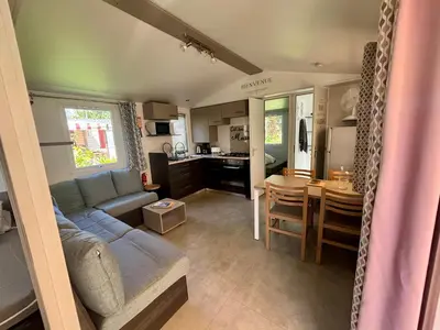 Cuisine ou kitchenette dans l'établissement Mobil-home 4-6 personnes proche zoo de beauval